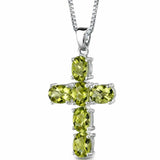 4Ct Oval Cut Green Peridot Jesus Cross Pendant 14K White Gold Finish NO CHAIN