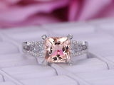 2ct Princess Morganite Engagement Ring Filigree Split Shank 14k White Gold Over