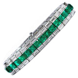 25Ct Princess Cut Green Emerald Gatsby Queen Tennis Bracelet 14K White Gold Over