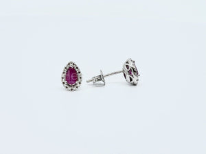 0.7ct Pear Cut Simulated Pink Ruby Halo Stud Earrings 14k White Gold Plated