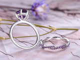 2ct Round Cut Purple Amethyst Bridal Set Engagement Ring 14k White Gold Finish