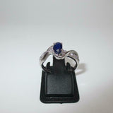 1.2ct Oval Cut Blue Sapphire Swirl Accent Solitaire Ring 14k White Gold Finish