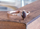 1.2ct Marquise Black Diamond Solitaire with Round Accent Ring 14k Rose Gold Over