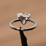 1.2ct Heart Cut Red Garnet Floral Solitaire Engagement Ring 14k WhiteGold Finish