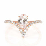 2.5ct Pear Morganite Engagement Ring V Shaped Stylish Curved 14k Rose Gold Over