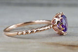 1ct Round Cut Purple Amethyst Solitaire Floral Rope Band Ring 14k Rose Gold Over