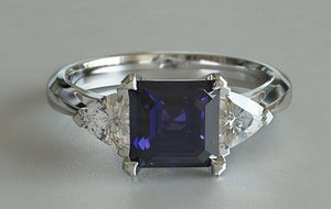 2ct Asscher Cut Purple Amethyst Engagement Ring Trilogy 14k White Gold Finish