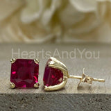 2ct Asscher Cut Simulated Pink Ruby Solitaire Stud Earring 14k White Gold Plated