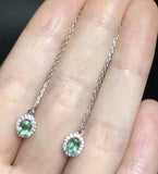 1.6ct Drop Earrings Oval Cut Green Emerald Dangling Halo 14k White Gold Finish