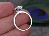 1.5ct Heart Cut Diamond Solitaire Ring 14k White Gold Finish wtih Round Accents