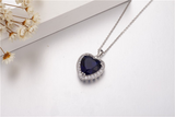 3ct Heart Cut Blue Sapphire Diamond Halo Pendant and Chain 14k White Gold Finish