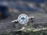 1.6Ct Round Cut Blue Aquamarine Solitaire Engagement Ring 18K White Gold Finish