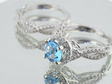 4Ct Round Cut Blue Topaz Diamond Bridal Set Halo Ring Band 14K White Gold Finish