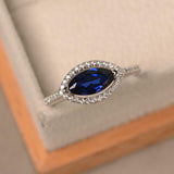 1.5ct Marquise Cut Blue Sapphire Engagement Ring Diamond Halo 14k WhiteGold Over