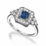 2ct Cushion Cut Blue Sapphire Halo Art Deco Engagement Ring 14k WhiteGold Finish