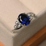 2.5ct Oval Cut Blue Sapphire Solitaire Honeycomb Accent Ring 14k White Gold Over