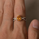 1ct Pear Yellow Citrine Infinity Solitaire Engagement Ring 14k White Gold Finish