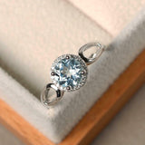 2ct Round Cut Blue Aquamarine Engagement Ring Halo Split Band 14k WhiteGold Over