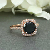 Accent Solitaire Engagement Ring 2ct Round Cut Black Diamond 14k RoseGold Finish