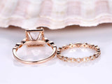 2ct Princess Peach Morganite Halo Bridal Set Engagement Ring 14k RoseGold Finish