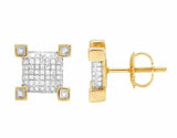 1.5ct Round Cut Diamond Square Cluster Stud Earrings Women 14k YellowGold Finish