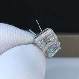 2.5ct Emerald Cut VVS1D Diamond Halo Solitaire Stud Earrings 14k White Gold Over