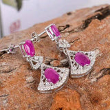 3.5ct Drop Dangle Earrings Oval Cut Pink Ruby Chandelier 14k White Gold Finish