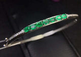 3.5Ct Oval Cut Green Emerald Thin Elegant Bangle Bracelet 14K White Gold Finish