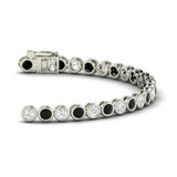 10Ct Round Cut Black White Diamond Bezel Set Tennis Bracelet 14K White Gold Over