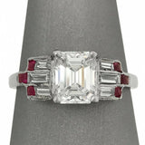 3Ct Emerald Cut Diamond Baguette Ruby Accent Vintage Ring 14K White Gold Finish