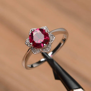 1.4ct Round Cut Pink Ruby Sunflower Wedding Engagement Ring 14k WhiteGold Finish