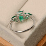 2ct Green Emerald Cut Pear Accents Trilogy Engagement Ring 14k White Gold Finish