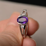 1ct Oval Cut Purple Amethyst Trilogy Wedding Engagement Ring 18k White Gold Over