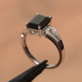 Split Shank Engagement Ring 1.3ct Emerald Cut Black Diamond 14k WhiteGold Finish