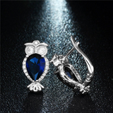 2Ct Pear Cut Blue Sapphire Lucky Owl Drop Earrings Women 14K White Gold Finish