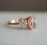 4.2ct Oval Cut Morganite Solitaire with Flower Accent Ring 14k Rose Gold Finish