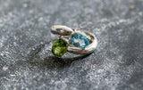 1.7ct Engagement Ring Oval Cut Green Peridot Two Stone Bypass 14k WhiteGold Over