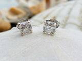 1ct Stud Earrings Emerald Cut Diamond Solitaire Women 14k White Gold Finish