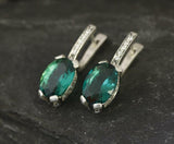 2ct Drop Earrings Oval Cut Green Emerald Vertical Bar 14k White Gold Finish