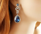 5ct Pear Cut Blue Sapphire Royal Halo Party Drop Earrings 14k White Gold Finish