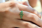 3ct Princess Cut Green Emerald Cluster Minimalist Ring 14k Yellow Gold Finish