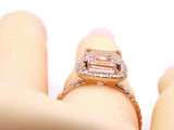 4Ct Emerald Cut Peach Morganite Diamond Halo Engagement Ring 14K Rose Gold Over