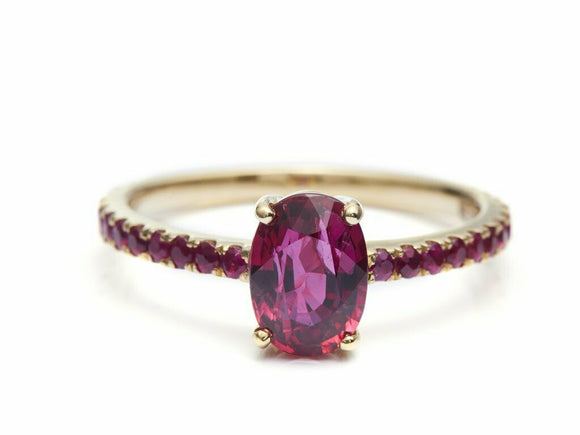 1.5ct Oval Cut Pink Ruby Engagement Ring Accent Solitaire 14k Yellow Gold Finish