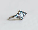 1ct Marquise Cut Blue Aquamarine Three Stone Engagement Ring 14k White Gold Over