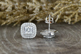 2.5ct Princess Cut Diamond Halo Screw Back Stud Earrings 14k White Gold Finish