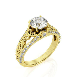 2.1ct Round Cut Diamond Engagement Ring 14k Yellow Gold Finish Art Deco Filigree