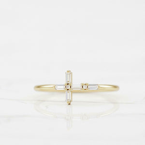 Holy Cross Jesus Women Promise Ring 0.5ct Baguette Diamond 14k Yellow Gold Over