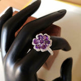 4.5ct Heart Cut Purple Amethyst Hearts Flower Cocktail Ring 14k WhiteGold Finish