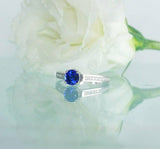 1ct Round Cut Blue Sapphire Engagement Ring 14k White Gold Over Accent Solitaire