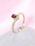 1ct Pear Cut Red Garnet Wedding Band V Shaped Petite Curved 14k Yellow Gold Over